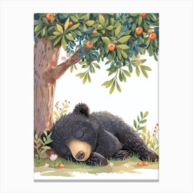 Sloth Bear Laying Under A Tree Storybook Illustration 1 Canvas Print