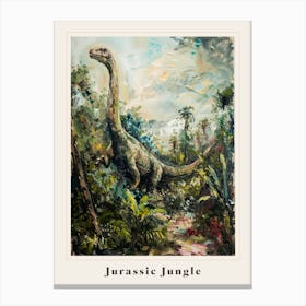 Dinosaur In A Leafy Landscape Painting Poster Canvas Print
