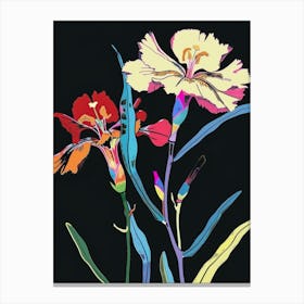 Neon Flowers On Black Carnation Dianthus 2 Canvas Print