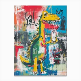Abstract Graffiti Style Dinosaur On A Smart Phone 3 Canvas Print