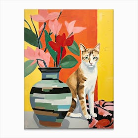 Orchid Flower Vase And A Cat, A Painting In The Style Of Matisse 2 Canvas Print