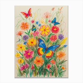 Colorful Flowers And Butterflies 1 Canvas Print