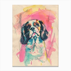 Cavalier King Charles Dog Pastel Line Watercolour Illustration 2 Canvas Print