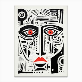Geometric Linocut Inspired Face 1 Canvas Print