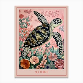 Floral Animal Painting Sea Turtle 3 Poster Canvas Print