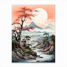Chugoku Mountains In Multiple Prefectures, Japanese Brush Painting, Ukiyo E, Minimal 1 Canvas Print