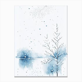 Snowflakes Falling By A Lake, Snowflakes, Minimalist Watercolour 1 Canvas Print