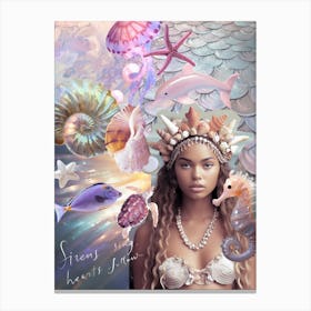 Sirens Sing, Hearts Follow. Mermaidcore Collage Canvas Print