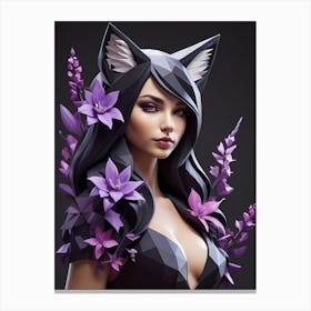 Low Poly Floral Fox Girl, Purple (10) Canvas Print