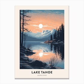 Winter Night  Travel Poster Lake Tahoe Usa 2 Canvas Print