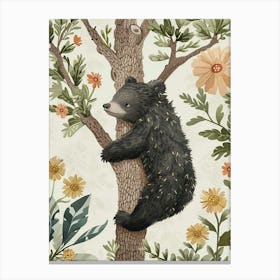Sloth Bear Cub Climbing A Tree Storybook Illustration 3 Canvas Print