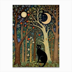 Black Cat In The Forest Style William Morris 14 Canvas Print