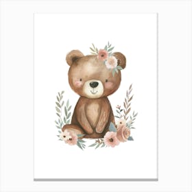 Teddy Bear With Flowers Canvas Print