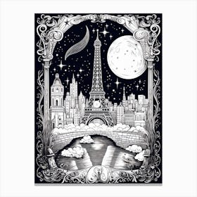 Paris, France, Tarot Card Travel  Line Art 1 Canvas Print