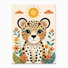 Floral Cute Baby Leopard Nursery Illustration (22) Canvas Print