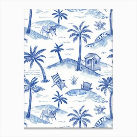 Blue And White Palm Trees 3 Canvas Print