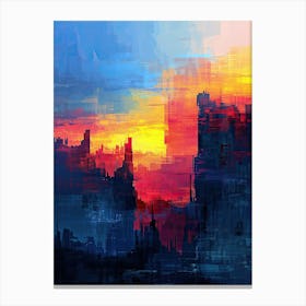 Abstract City At Sunset | Pixel Minimalism Art Series Canvas Print