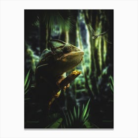 The Green Chameleon And The Dragonfly Canvas Print