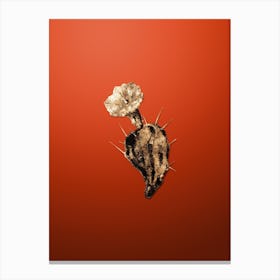 Gold Botanical One Spined Opuntia Flower on Tomato Red Canvas Print
