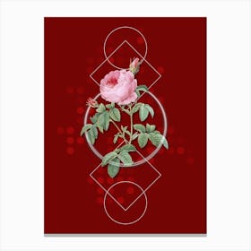 Vintage Provence Rose Bloom Botanical with Geometric Line Motif and Dot Pattern n.0037 Canvas Print