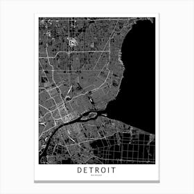 Detroit Black And White Map Canvas Print
