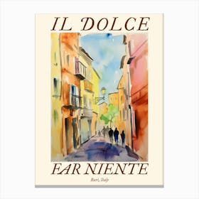 Il Dolce Far Niente Bari, Italy Watercolour Streets 4 Poster Canvas Print