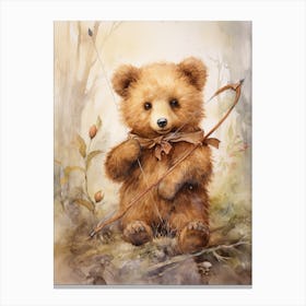 Archery Teddy Bear Painting Watercolour 4 Canvas Print