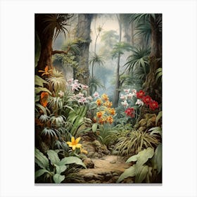 Vintage Jungle Botanical Illustration Orchids 2 Canvas Print