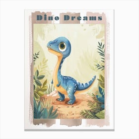 Cute Cartoon Dinosaur Watercolour 1 Poster Canvas Print