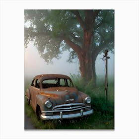 Old Car In The Fog 10 Canvas Print