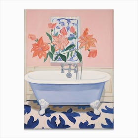 A Bathtube Full Hibiscus In A Bathroom 1 Canvas Print