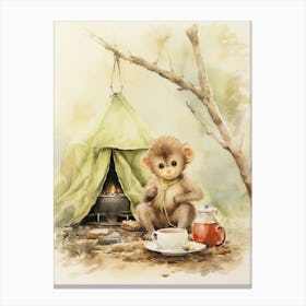 Monkey Painting Camping Watercolour 4 Canvas Print