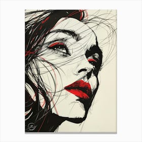 ink drawing of a girl With Red Lips Canvas Print