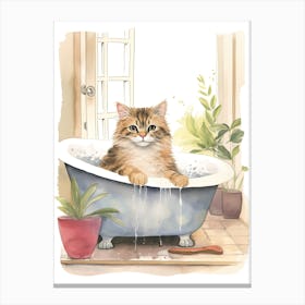 Ragamuffin Cat In Bathtub Botanical Bathroom 3 Canvas Print