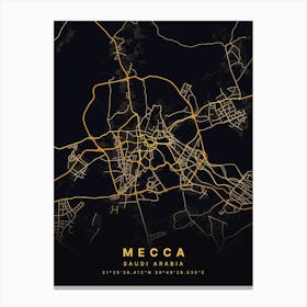 Mecca Saudi Arabia Black And Gold Map Leinwandbild