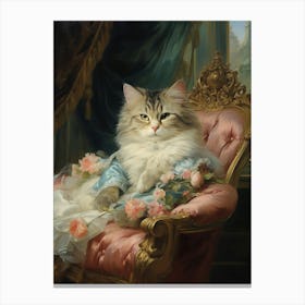 Cat On Pink Throne Rococo Style 1 Canvas Print