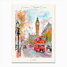 Poster Of London, Dreamy Storybook Illustration 4 Canvas Print