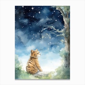 Tiger Illustration Stargazing Watercolour 1 Canvas Print