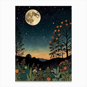 Moonlight Landscape Style William Morris Art Print Canvas Print