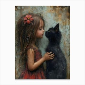 Little Girl With Black Cat Canvas Print