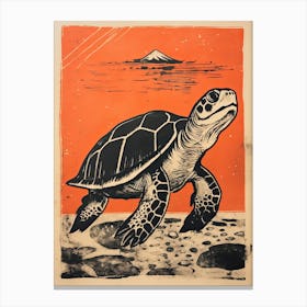 Turtle, Woodblock Animal  Drawing 2 Canvas Print