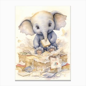 Elephant Painting Collecting Stamps Watercolour 4 Canvas Print