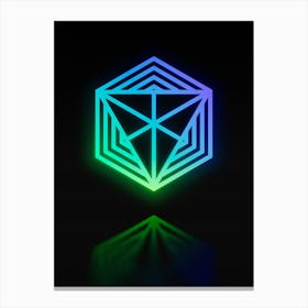 Neon Blue and Green Abstract Geometric Glyph on Black n.0051 Canvas Print