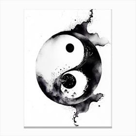 Black And White 2 Yin and Yang Watercolour Canvas Print