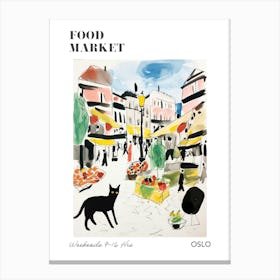 The Food Market In Oslo 3 Illustration Poster Canvas Print