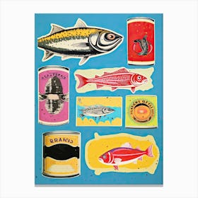 Vintage Tinned Fish, Sardines Illustration Canvas Print