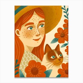 Woman Girl with Siamese Cat, Hat Stampe su tela