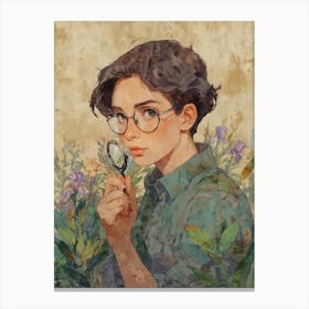 Girl With A Magnifying Glass Canvas Print