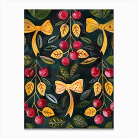 Cherries And Yellow Bows 2 Pattern Canvas Print