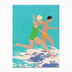 Running Swimmers (Blue) Canvas Print